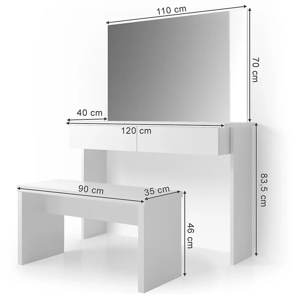 Vicco Coiffeuse Blanc 120cm avec banc