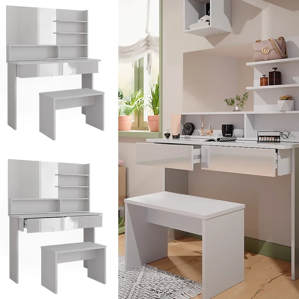 Vicco Coiffeuse Blanc 120cm avec banc