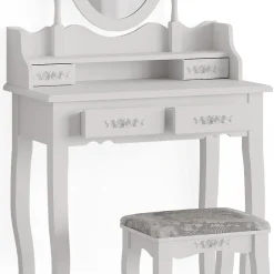Vicco Coiffeuse Blanc 75cm avec tabouret