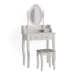 Vicco Coiffeuse Blanc 75cm avec tabouret