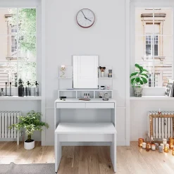 Vicco Coiffeuse Blanc 80cm avec banc
