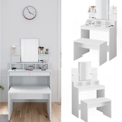 Vicco Coiffeuse Blanc 80cm avec banc