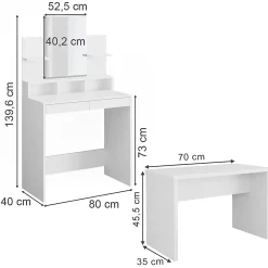 Vicco Coiffeuse Blanc 80cm avec banc