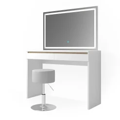 Vicco Coiffeuse Blanc 120cm avec miroir LED et tabouret