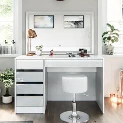 Vicco Coiffeuse Blanc 55cm avec miroir LED et tabouret