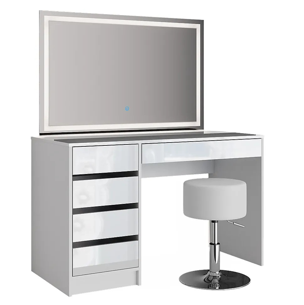 Vicco Coiffeuse Blanc 55cm avec miroir LED et tabouret