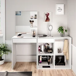 Vicco Coiffeuse Blanc 140cm avec armoire