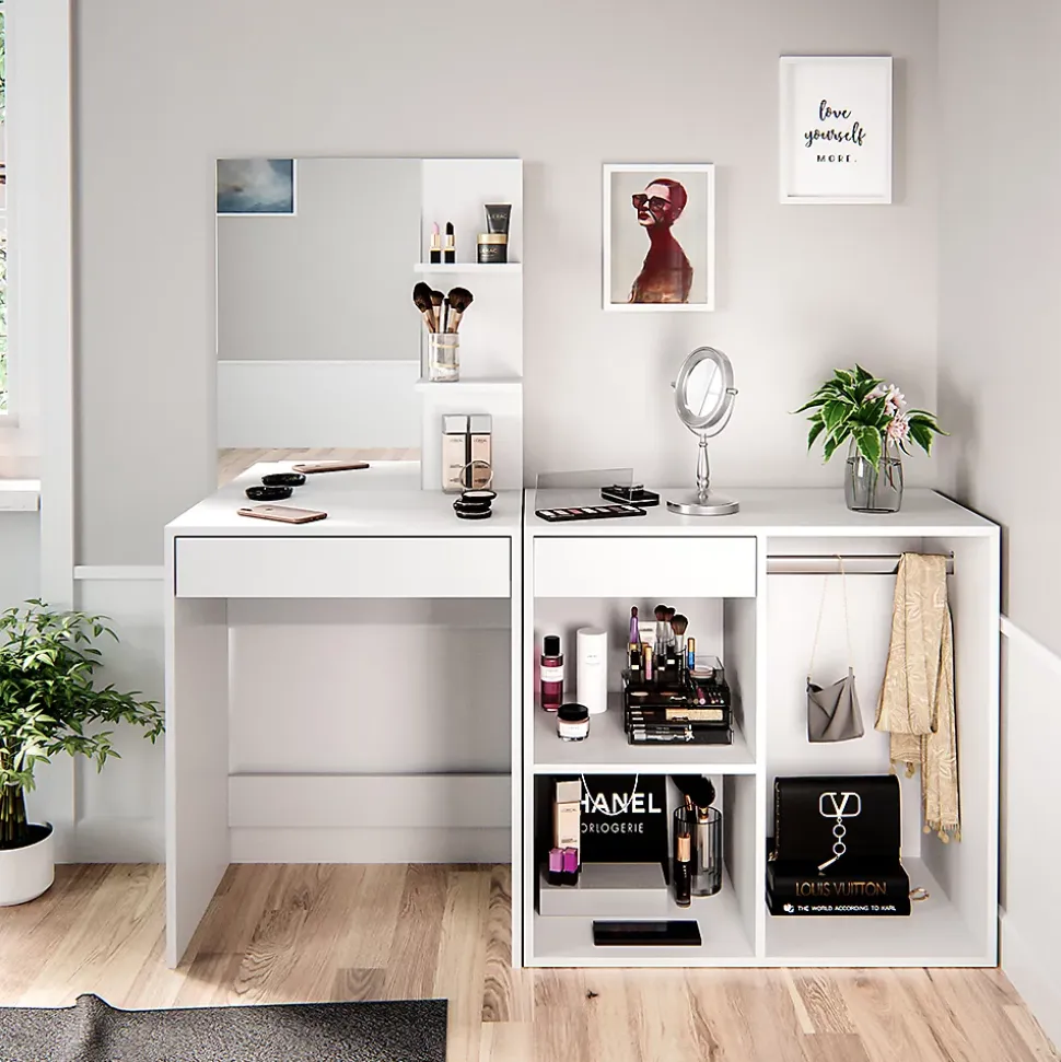 Vicco Coiffeuse Blanc 140cm avec armoire