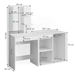 Vicco Coiffeuse Blanc 140cm avec armoire