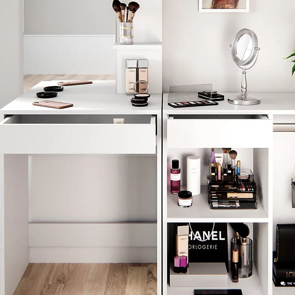 Vicco Coiffeuse Blanc 140cm avec armoire
