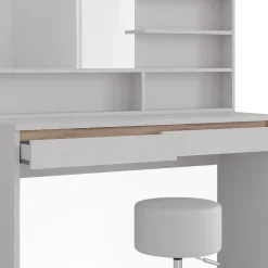 Vicco Coiffeuse Blanc 120cm avec étagère miroir & tabouret