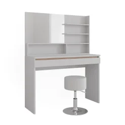 Vicco Coiffeuse Blanc 120cm avec étagère miroir & tabouret
