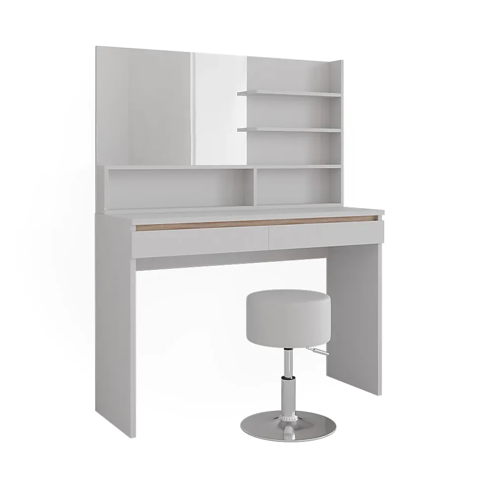 Vicco Coiffeuse Blanc 120cm avec étagère miroir & tabouret