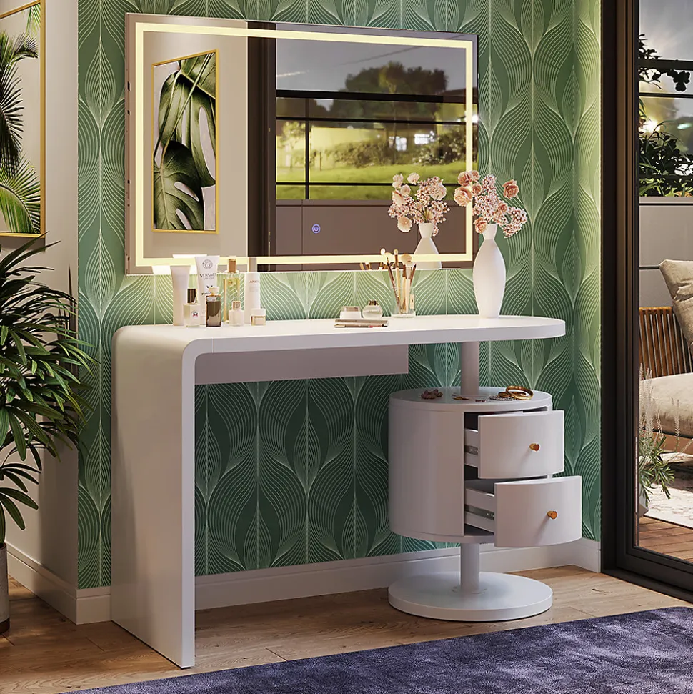 Vicco Coiffeuse Blanc 120cm avec miroir LED