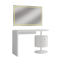 Vicco Coiffeuse Blanc 120cm avec miroir LED