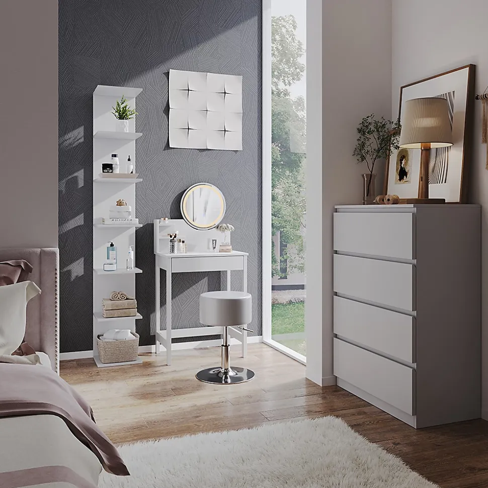 Vicco Coiffeuse Blanc 60cm avec miroir LED