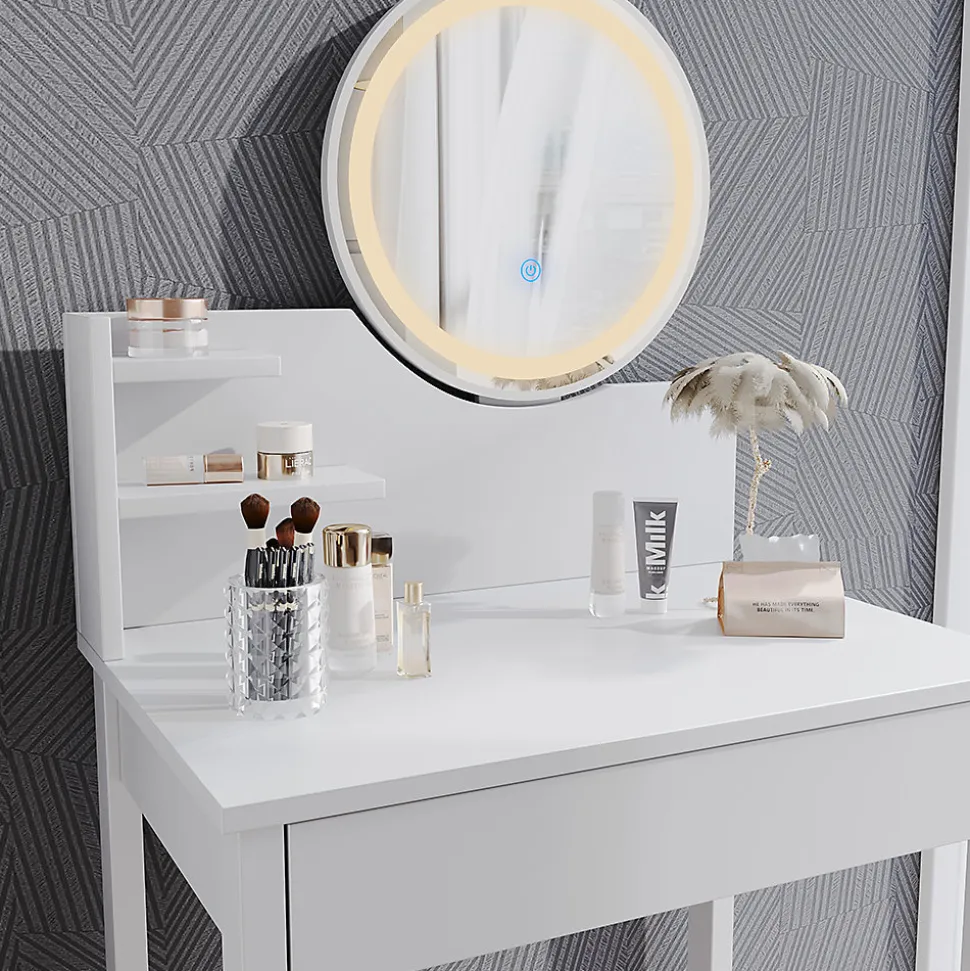 Vicco Coiffeuse Blanc 60cm avec miroir LED