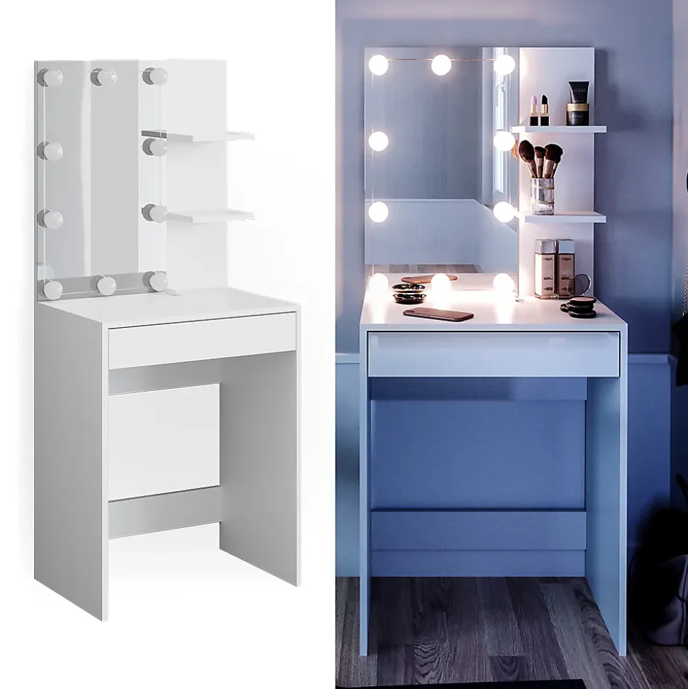 Vicco Coiffeuse Blanc 60cm avec éclairage LED