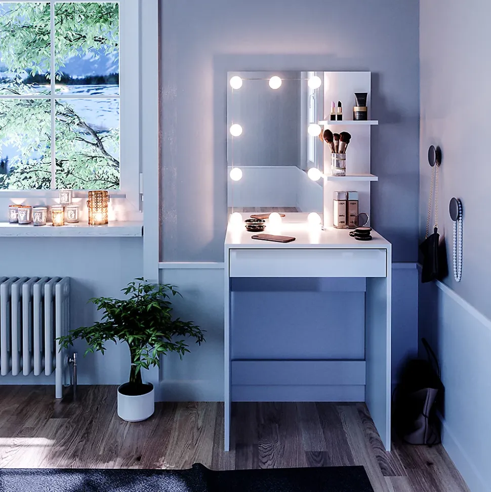Vicco Coiffeuse Blanc 60cm avec éclairage LED
