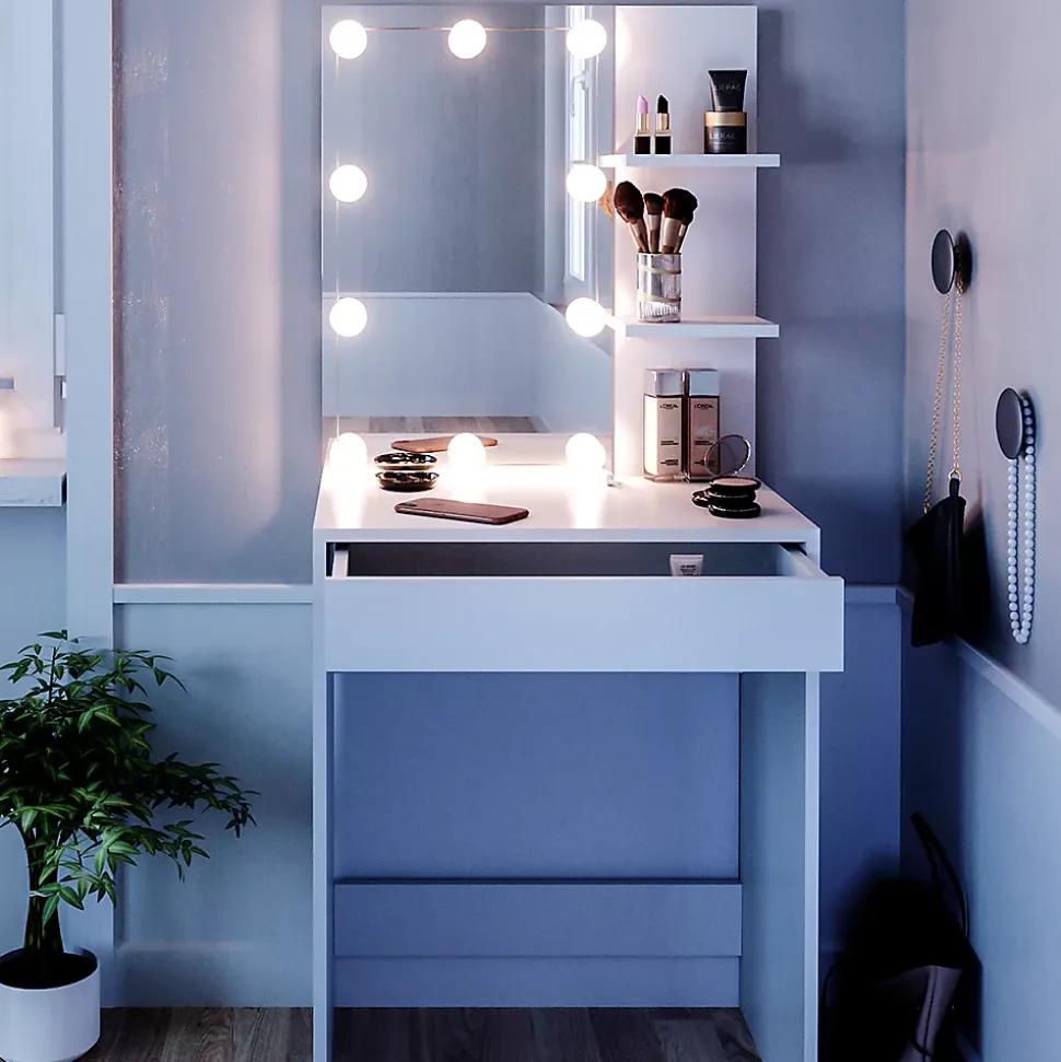 Vicco Coiffeuse Blanc 60cm avec éclairage LED