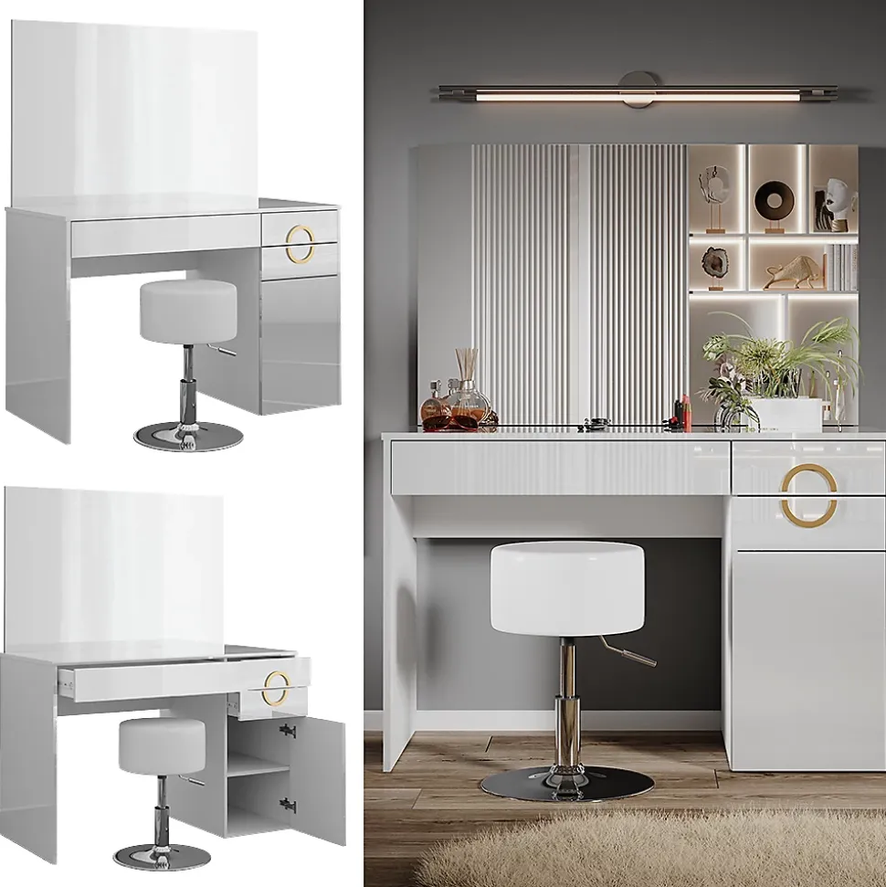 Vicco Coiffeuse Blanc 115cm avec tabouret
