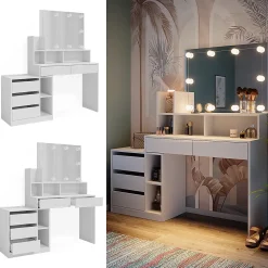 Vicco Coiffeuse Blanc 139.8cm avec éclairage LED