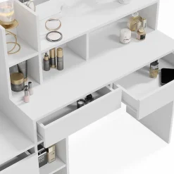 Vicco Coiffeuse Blanc 139.8cm avec éclairage LED