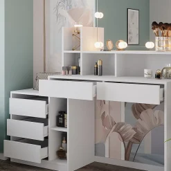 Vicco Coiffeuse Blanc 139.8cm avec éclairage LED
