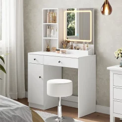 Vicco Coiffeuse Blanc 90cm avec miroir