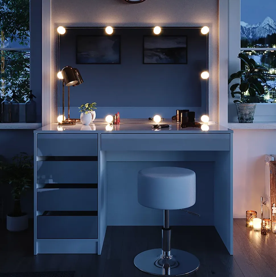 Vicco Coiffeuse Blanc 55cm avec éclairage LED et tabouret