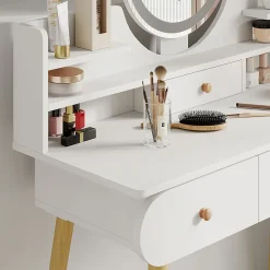 Vicco Coiffeuse Blanc 100cm avec miroir LED et tabouret