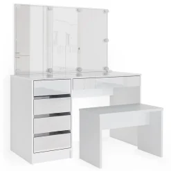 Vicco Coiffeuse Blanc 120cm avec éclairage LED et banc