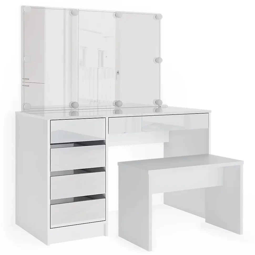 Vicco Coiffeuse Blanc 120cm avec éclairage LED et banc