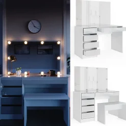 Vicco Coiffeuse Blanc 120cm avec éclairage LED et banc