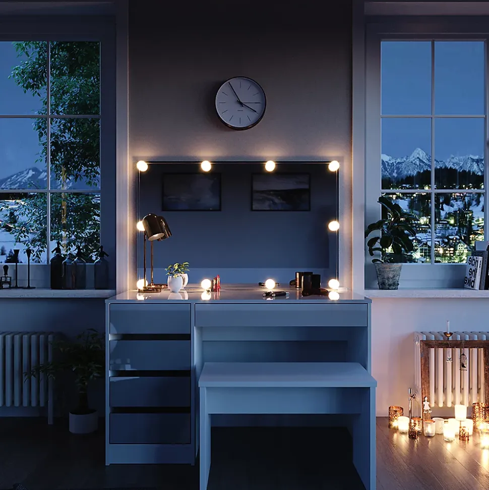 Vicco Coiffeuse Blanc 120cm avec éclairage LED et banc
