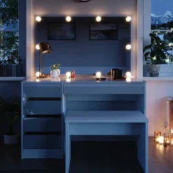 Vicco Coiffeuse Blanc 120cm avec éclairage LED et banc