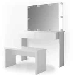 Vicco Coiffeuse Blanc 120cm avec éclairage LED et banc