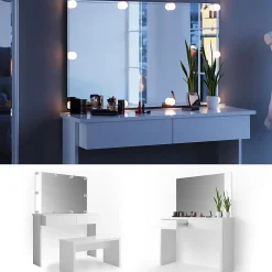 Vicco Coiffeuse Blanc 120cm avec éclairage LED et banc