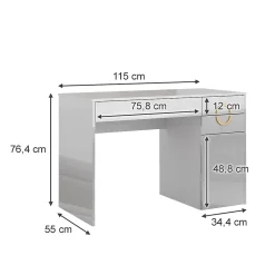 Vicco Coiffeuse Blanc 115cm avec 3 tiroirs
