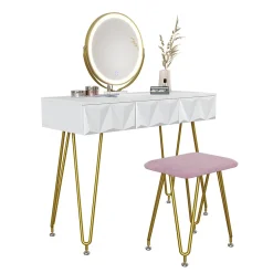 Vicco Coiffeuse Blanc 100cm avec éclairage LED et tabouret