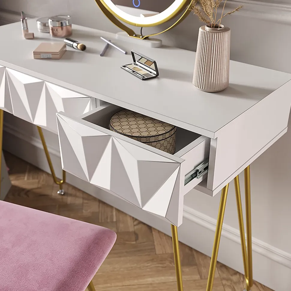 Vicco Coiffeuse Blanc 100cm avec éclairage LED et tabouret