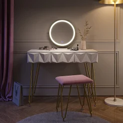 Vicco Coiffeuse Blanc 100cm avec éclairage LED et tabouret