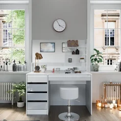 Vicco Coiffeuse Blanc 120cm avec tabouret