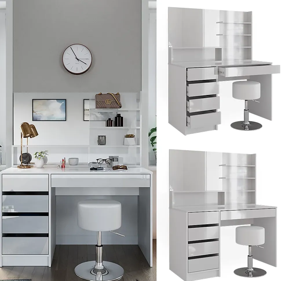 Vicco Coiffeuse Blanc 120cm avec tabouret