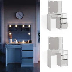 Vicco Coiffeuse Blanc 40cm avec éclairage LED