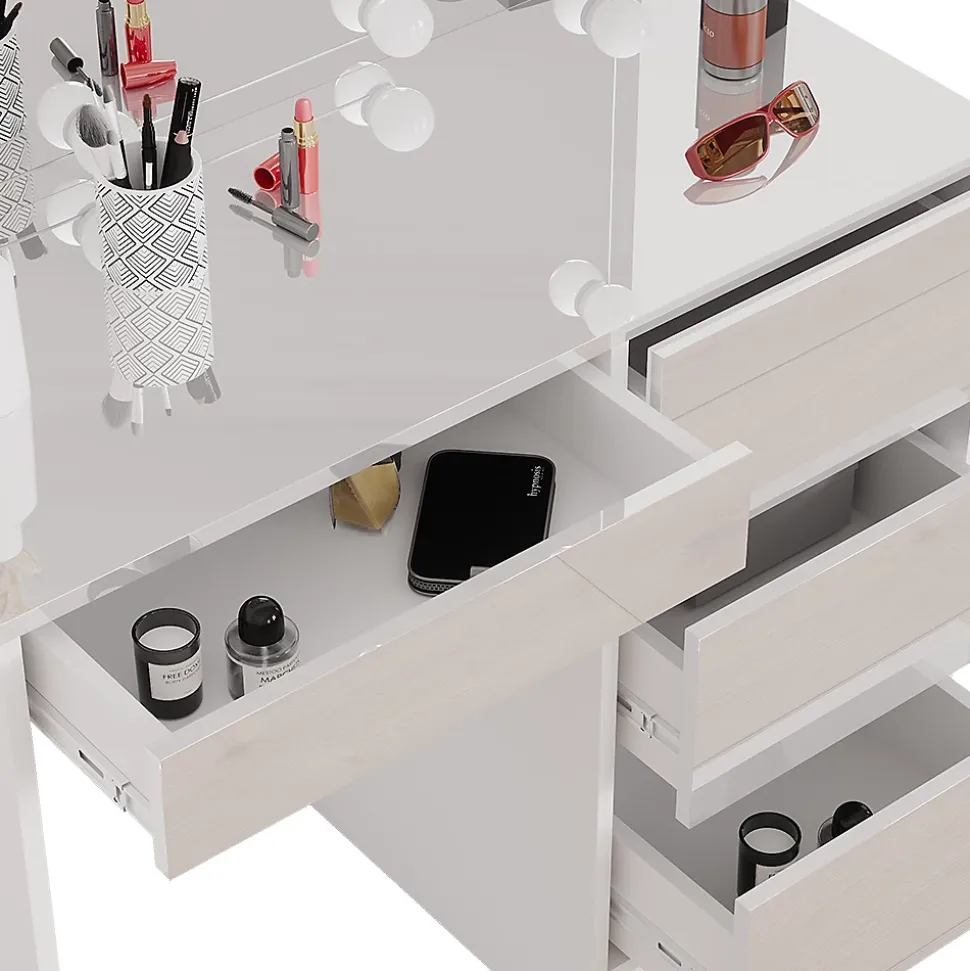 Vicco Coiffeuse Blanc 40cm avec éclairage LED