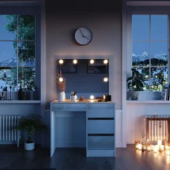 Vicco Coiffeuse Blanc 40cm avec éclairage LED