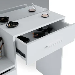 Vicco Coiffeuse Blanc 80cm avec éclairage LED et tabouret