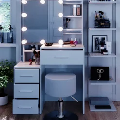 Vicco Coiffeuse Blanc 80cm avec éclairage LED et tabouret
