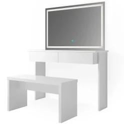 Vicco Coiffeuse Blanc 120cm avec miroir LED et banc